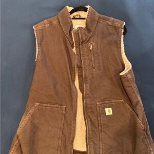 Carhartt Tan and Cream Sherpa Logo Lined Vest